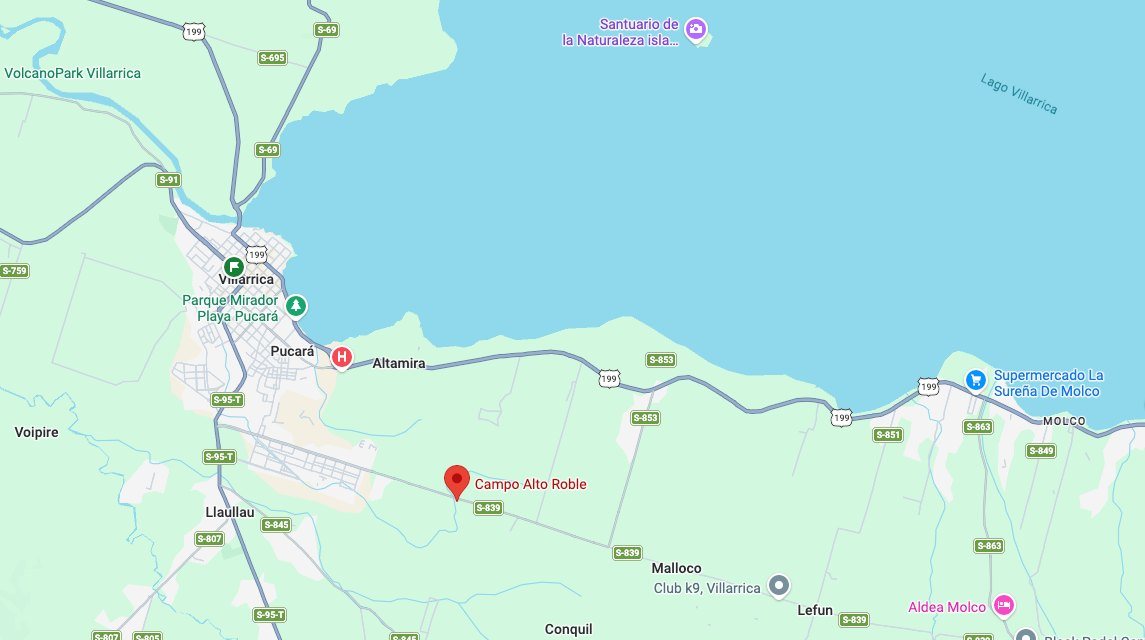 Mapa de ubicación de Campo Alto Roble en Villarrica
